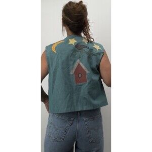 Vintage 90's CottageCore granny‎ patch work country Vest Sunflowers Size L/XL